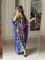 Blue Multi C-Lawn Kaftan New Launching
