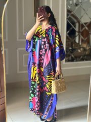 Blue Multi C-Lawn Kaftan New Launching