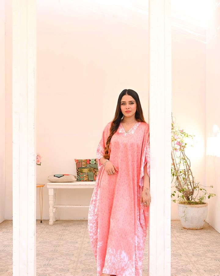 spring pink floral kaftan