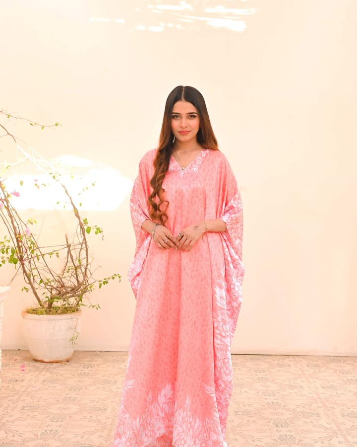 spring pink floral kaftan